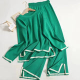 Fongt Autumn Dress New Temperament Bumpy Fork Long-Sleeved Knitted Shirt High Waist Thin Leg Trousers Two