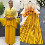 Fongt Suit Female Strap To Waist Gradient Color Pressure Folding Shirt High Waist 100 Folded Skirt Two Sets
