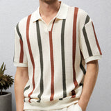 Fongt Men's Coarse Knitted Knitted Knitted Knitted Striped Slamming Knitting Casual Polo Shirt