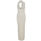 Fongt Summer Fashion Trend Women's New Hanging Neck Bare Back Body And Hips Solid Color Dress