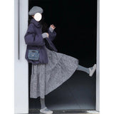 Fongt Retro Gray Flower Tart Half Skirt Girl Autumn And Winter Small Man High-Waisted A Word Umbrella Skirt Medium Long Skirt