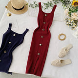 Fongt Dress 2025 New Summer Temperament Square Collar Slim Thin Buckle Sleeveless Vest Open Bottom Skirt