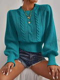 Knitted Sweaters Women's Clothing 2023 Autumn Thick Warm Cropped Pullovers O-Neck Lantern Sleeve Thread Sweater Women-Outfit