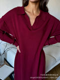 Fongt Autumn And Winter Scissors Collar Soft Sweater Skirt Elegant Loose Dress In Style