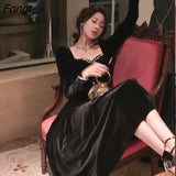 New Elegant Spaghetti Strap Velvet Vintage Black Dress Women Sexy Prom Evening Party Fashion