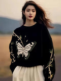 Fongt Butterfly Print Sweater Women 2025 Autumn And Winter New Loose This Year's Popular Beautiful Design Knitting Top