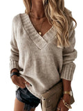 Fongt New Sweater Women's Autumn And Winter Solid Color V-Neck Long-Sleeved Knitted Shirt