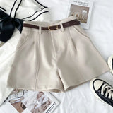 Fongt Pure Color High-Rise Thin Suit Shorts Wide Leg Pants With Belt Woman 2025 Summer