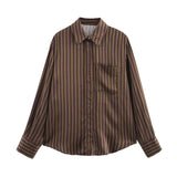 Fongt Homemade New Women's Striped Silk-Striped Silk-Striped Silk-Sense Shirt Silk-Striped Trousers 229842