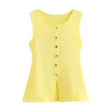 Fongt Gold Knitted Vest Shirt 10 Women's 041 Simple Single Buckle Fashion