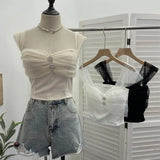 Fongt Shooting Net Red Pure Lust Folding Net Yarn Splicing Sling Sling Vest Bratie Short Sleeveless Top 8039