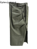 High Waist Split Hem Skirt Irregular Buttons Faldas Mujer Belt Tunic Skirts Womens 2024 Spring Vintage Jupe Femme-Outfit