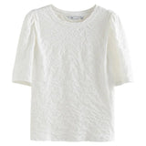 O-Neck Short Slevee Women T-Shirts Solid 2022 Summer New Art Women Tops Texture Sense French Bubble Half Sleeve