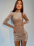 Long Sleeve Turtleneck Bodycon Sequins Woman Mini Dress 2022 Spring Party Elegant Robe Women's Dresses For New