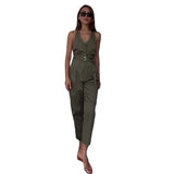 Fongt Summer Women's Solid Color Sexy Big Back Waist Vest Casual Suit-Outfit