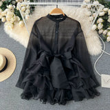 Fongt Chic Top Women's Autumn Dress New Lotus Side Of The Ocean Design Bow Tied With Niche Shirt