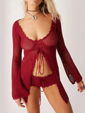 Fongt Beach Skirt In Front Of The Fork Knitted Hollow Bikini Hooded U-Collar Sunscreen