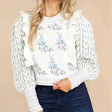 Embroidery Ruffle Spliced Sweater For Women Sweet Casual Pullovers Women's Sweaters 2021 Autumn Winter Ladies
