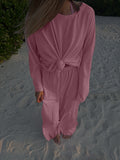 Fongt Lazy Wind Perspective Loose Long Open Shirt Plus Short Skirt Suit Women's Jersey Trousers Two Sets