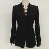 STREET 2022 New Stylish Designer Blazer Jacket Women's Lace Fringe Slit Sleeve One Button