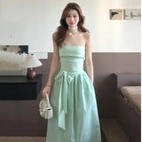 Fongt Fashion Tectorial Dress Summer New Waist Bow Sweet Girly Dress