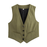 Fongt Women's Retro Solid Color Candy Color V-Neck Short Suit Vest / Horse Clip Cane