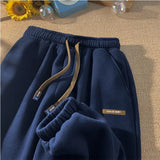 Warm Thickened Lamb Plush Winter Sweatpants Solid High Waist Baggy Pants Joggers Preppy Students Korean Harajuku Trousers-Outfit
