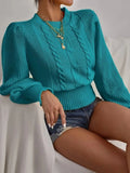 Knitted Sweaters Women's Clothing 2023 Autumn Thick Warm Cropped Pullovers O-Neck Lantern Sleeve Thread Sweater Women-Outfit
