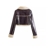 2024 New Double-Sided Loose Short Suit Collar Zipper Fur Integrated Jacket-Outfit