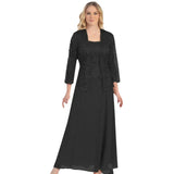 Wish Fashion Two-Piece Lace Cardigan Chiffon Dress Large Size Suit-Outfit