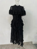 Fashioin 2024 Summer New Designes Hollow Out Ruffled Evening Dresses For Women O Neck Short Sleeve Party Maxi Dress TH4485-Outfit