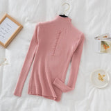Fongt Collar Sweater Bottomed Women's Long-Sleeved Top 2024 Autumn And Winter New Button Tight Knitted