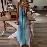 Fongt Women's Long Dress Slim Dazzle Color Slip Dress Gradient New Print Women's Dress-Outfit