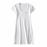 New Large U-Necked Dress Summer Solid Color Leisure Basic Medium-Long Short-Sleeved T-Shirt Skirt-Outfit