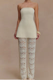 Fongt Summer New Women's Breasts With Thin Blue Hollow Trousers Set