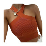 Fongt Women's Mb Sexy Cross-Hanging Neck Knitting Short Outer Wear Inside The Bottom Sling Sling Vest Top