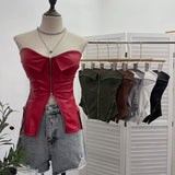 Fongt Shooting Hottie Retro Tender With Chest Pad Wrapped Bra Zipper Design Smear Bra Vest Short Sleeveless Top 8968