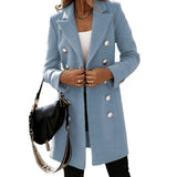 Fongt Autumn And Winter Long Sleeve Suit Collar Double Buckle Collar Buckle Coat Double Buckle Suit Collar
