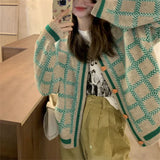 Fongt Sweater Cardigan Female Retro Languid Lazy Bump Color Knit Coat Autumn Winter Add Thick Loose Short Jacket Female-Outfit