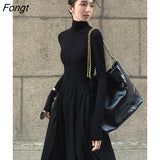 New Women Elegant Midi A Line Turtleneck Dress Female Vestdios Office Lady Bodycon Fashion Slim