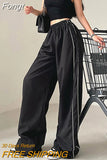Cargo Pants For Women Elastic Waist Joggers Stripe Loose Drawstring Sweatpants Casual Streetwear Female Wide Leg Baggy
