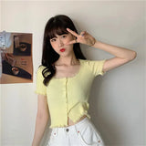 Fongt Retro Girl Soft Lace Collar Knitted Jersey High-Waisted Short-Sleeved T-Shirt