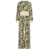 Fongt Camouflage Print Splicing Hooded Tycoat With Short Sweater Straight Trousers Two Sets