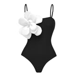 Solid Color Slings With Breast-Wear Three-Dimensional Flower Sleeves In A Row Swimsuit Women's 2025 New