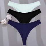 Sexy G-string Women's Cotton Panties Low-Waist Thongs Striped Solid Female Underpants Girl Comfortable Briefs