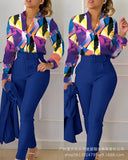 Series) 2023 Women's Red Print Shirt Pantsuit-With A Belt-Outfit