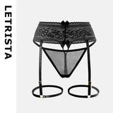 Fongt Seduction Sexy Garter Black Silk Flirtation Leg Ring Adjustable Pantyhose Ultra-Thin Garter Set