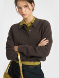 Fongt Autumn And Winter Polo Collar Solid Color Sweater Women's Casual Knitted Shirt Hot Sale