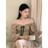 Fongt Sweet Temperament V Neck Waist Dress Gentle Style Unique Beauty Thin A-Dress Women's Summer New