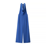 Fongt Neck Jumpsuit 2025 Summer Temperament Hanging Neck Bare Back Sleeveless High-Waisted Broad Leg Jumpsuit